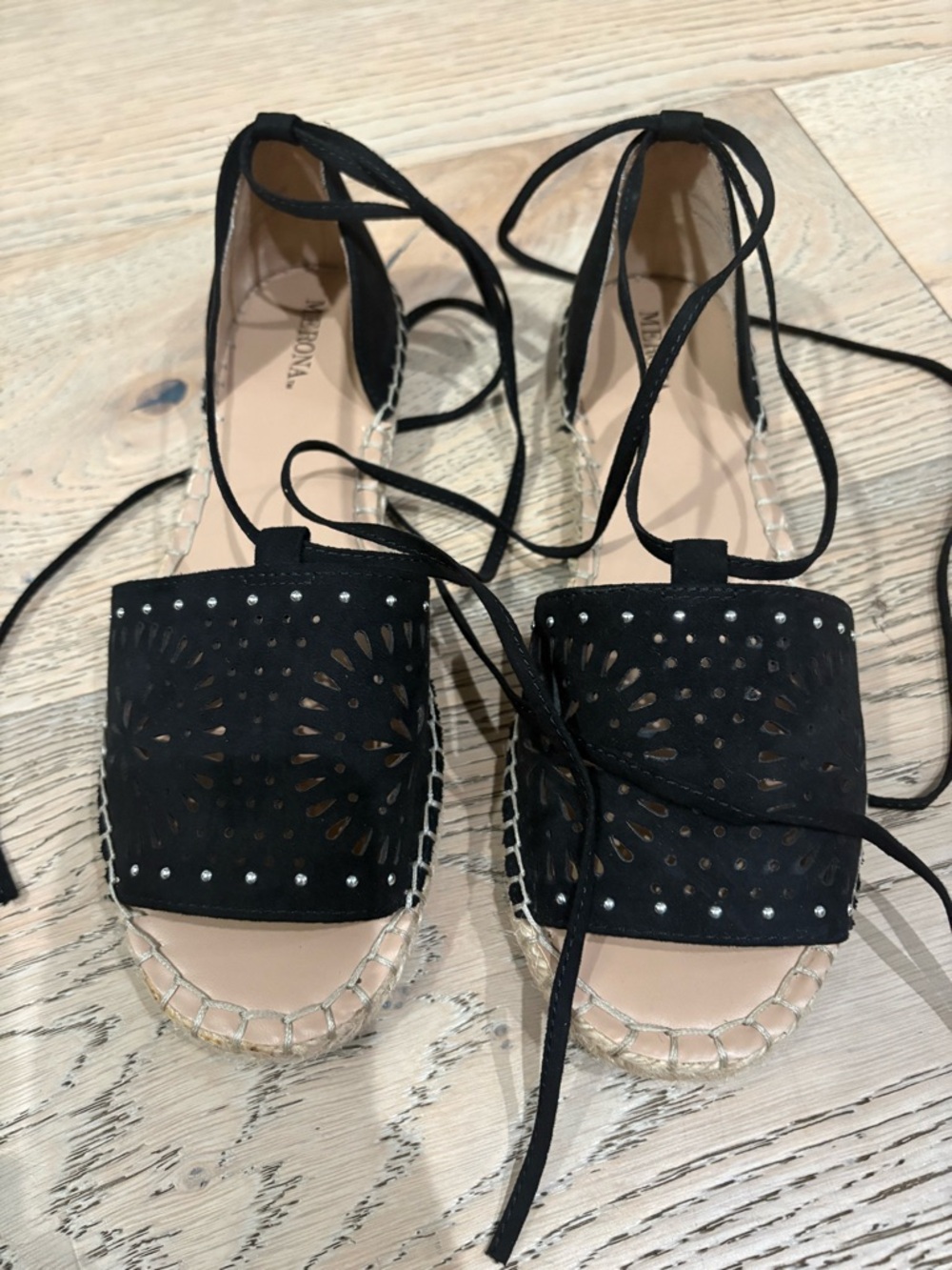 Merona Black Laser-Cut Lace-Up Espadrilles